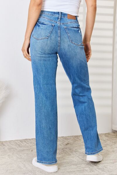 Judy Blue Full Size High Waist Distressed Straight-Leg Jeans - Premium Jeans from Trendsi - Just $81.33! Shop now at Three Blessed Gems
