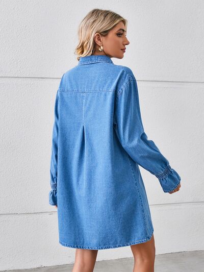 Pocketed Dropped Shoulder Mini Denim Dress - Premium Dresses from Trendsi - Just $54! Shop now at Three Blessed Gems