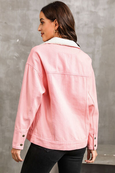 Snap Down Dropped Shoulder Denim Jacket - Premium Coats & Jackets from Trendsi - Just $79! Shop now at Three Blessed Gems