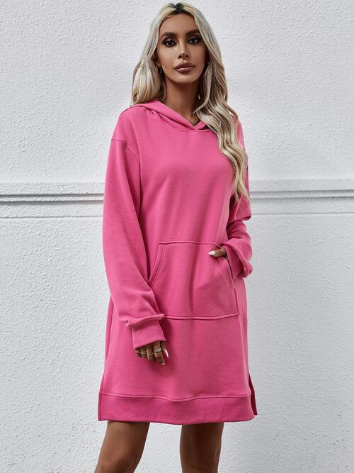 Slit Long Sleeve Hooded Dress with Pocket - Premium Dresses from Trendsi - Just $52.40! Shop now at Three Blessed Gems