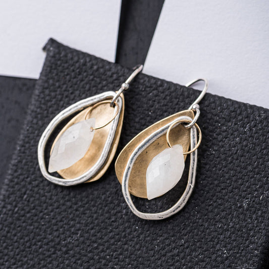 Moonstone Dewdrop Mixed Metal Earrings - Premium Earrings from Original Hardware - Just $78! Shop now at Three Blessed Gems