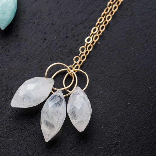 Moonstone Triple Dew Drop Necklace - Premium Necklace from Original Hardware - Just $88! Shop now at Three Blessed Gems