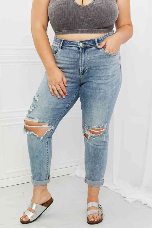 Judy Blue Malia Full Size Mid Rise Boyfriend Jeans - Premium Jeans from Trendsi - Just $72! Shop now at Three Blessed Gems