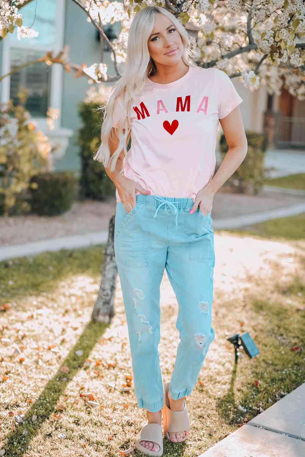 MAMA Heart Graphic Tee - Premium Tees from Trendsi - Just $27.28! Shop now at Three Blessed Gems