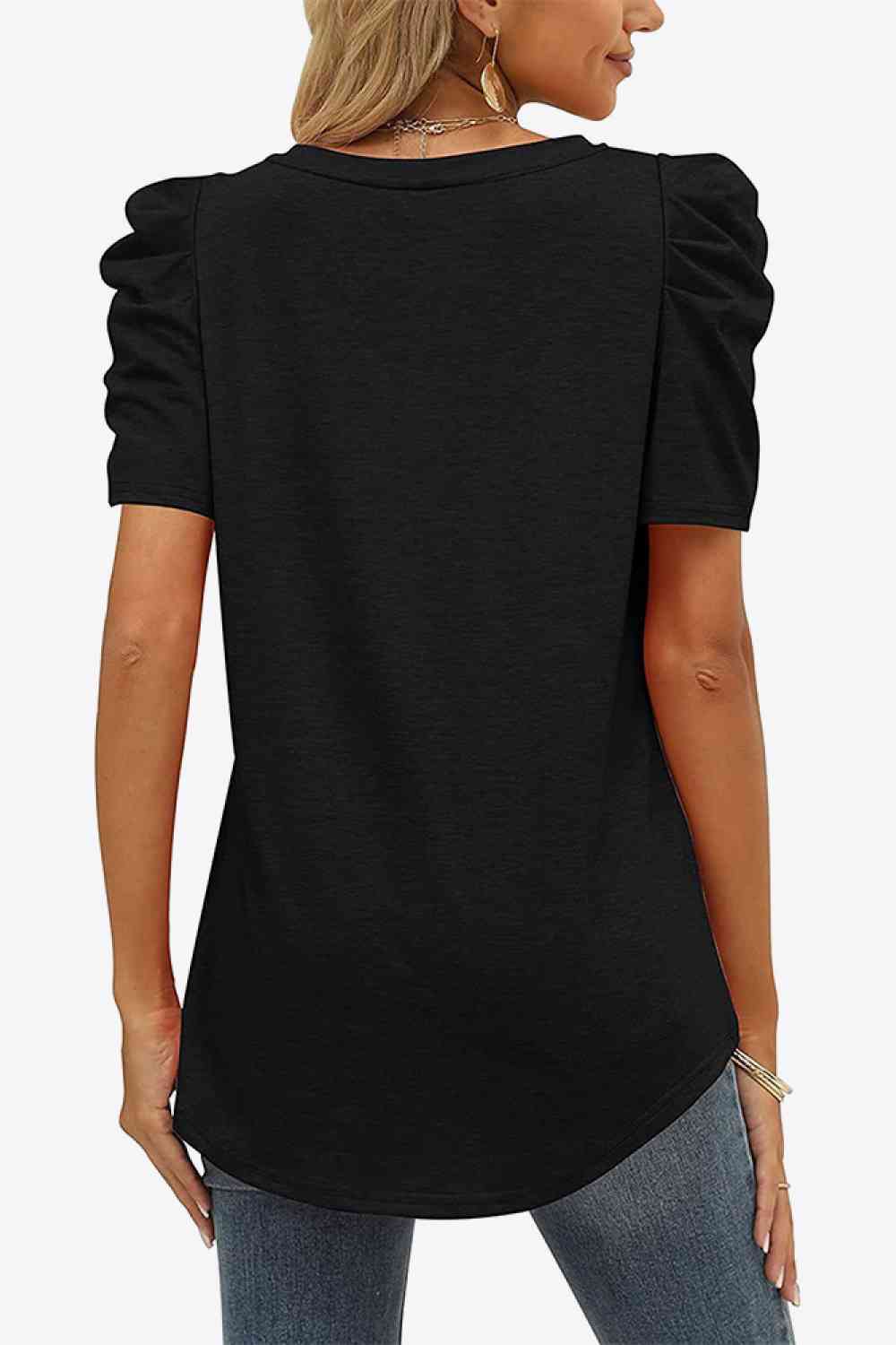 V-Neck Puff Sleeve Tee - Premium top from Trendsi - Just $23.20! Shop now at Three Blessed Gems
