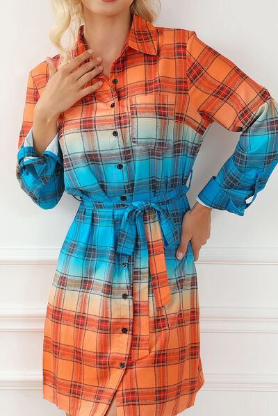 Plaid Button Up Tie-Waist Dress - Premium Dresses from Trendsi - Just $45! Shop now at Three Blessed Gems