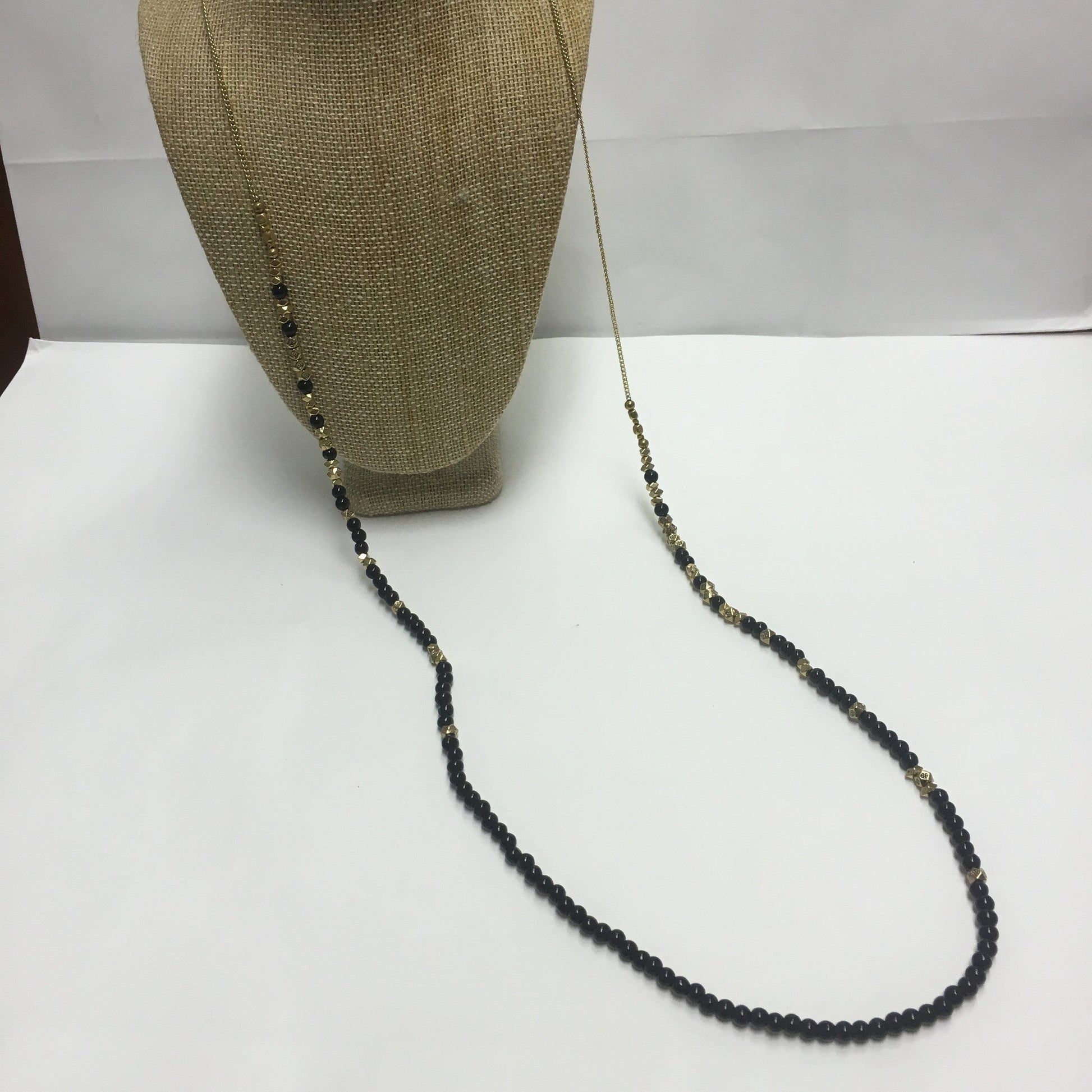 Black Bead Gold Long Necklace - Premium Necklace from Naka - Just $38! Shop now at Three Blessed Gems